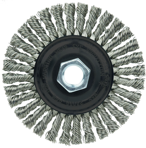 Wolverine 4" Knot Wire Wheel, Stringer Bead Twist, .020" Stainless Steel Wire, 5/8"-11 UNC Nut