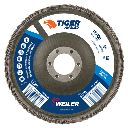 5" Tiger Angled (Radial) Zirc Flap Disc 40Z 7/8 Arbor Hole