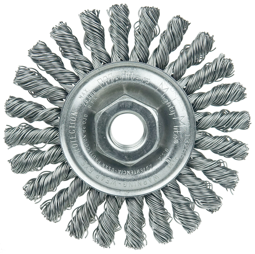 4" Cable Twist Knot Wire Wheel, .020" Steel Fill, 5/8"-11 UNC Nut