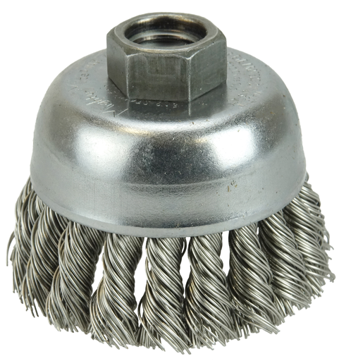 2-3/4" Single Row Knot Wire Cup Brush, .014" Stainless Steel Fill, 5/8"-11 UNC Nut