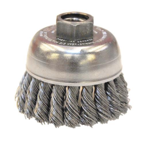 2-3/4" Single Row Knot Wire Cup Brush, .020" Steel Fill, 5/8"-11 UNC Nut
