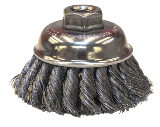 3-1/2" Single Row Knot Wire Cup Brush, .014" Steel Fill, 5/8"-11 UNC Nut