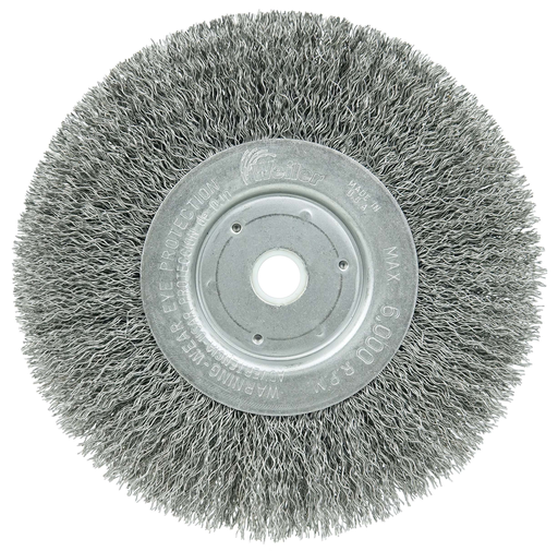 6" Narrow Face Crimped Wire Wheel, .014" Steel Fill, 5/8"-1/2" Arbor Hole