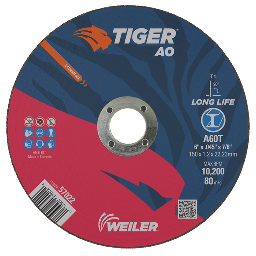 6" x .045" TIGER AO Type 1 Cut-Off Wheel, A60T, 7/8" A.H.
