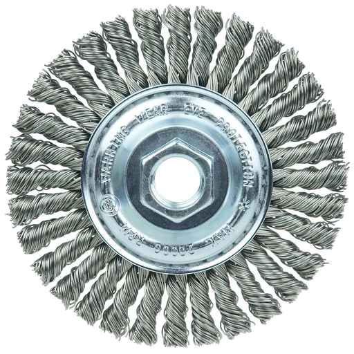 Wolverine 4" Knot Wire Wheel, Stringer Bead Twist, .020" Steel Fill, 5/8"-11 UNC Nut