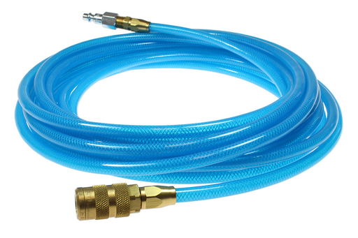 Flexeel Hose, 1/4" x 100', Reusable Fittings, Industrial Six Ball Coupler & Connector, Transparent Blue