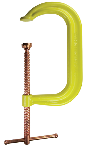 Drop Forged C-clamp 8 Inch Capacity, 5 Inch Throat Depth, HiVis Yellow Frame with Copper Plated Spindle