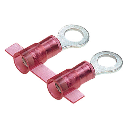 Product image for Panduit PNF18-8R-3K Ring Terminal, Red, Nylon, 18-22 AWG, #8 Stud, PK3000