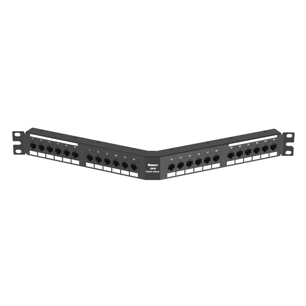 Panduit DPA24688TGY Cat 6 Angled Punchdown Patch Panel, 24 Port, 1 RU Product image for Panduit DPA24688TGY Cat 6 Angled Punchdown Patch Panel, 24 Port, 1 RU