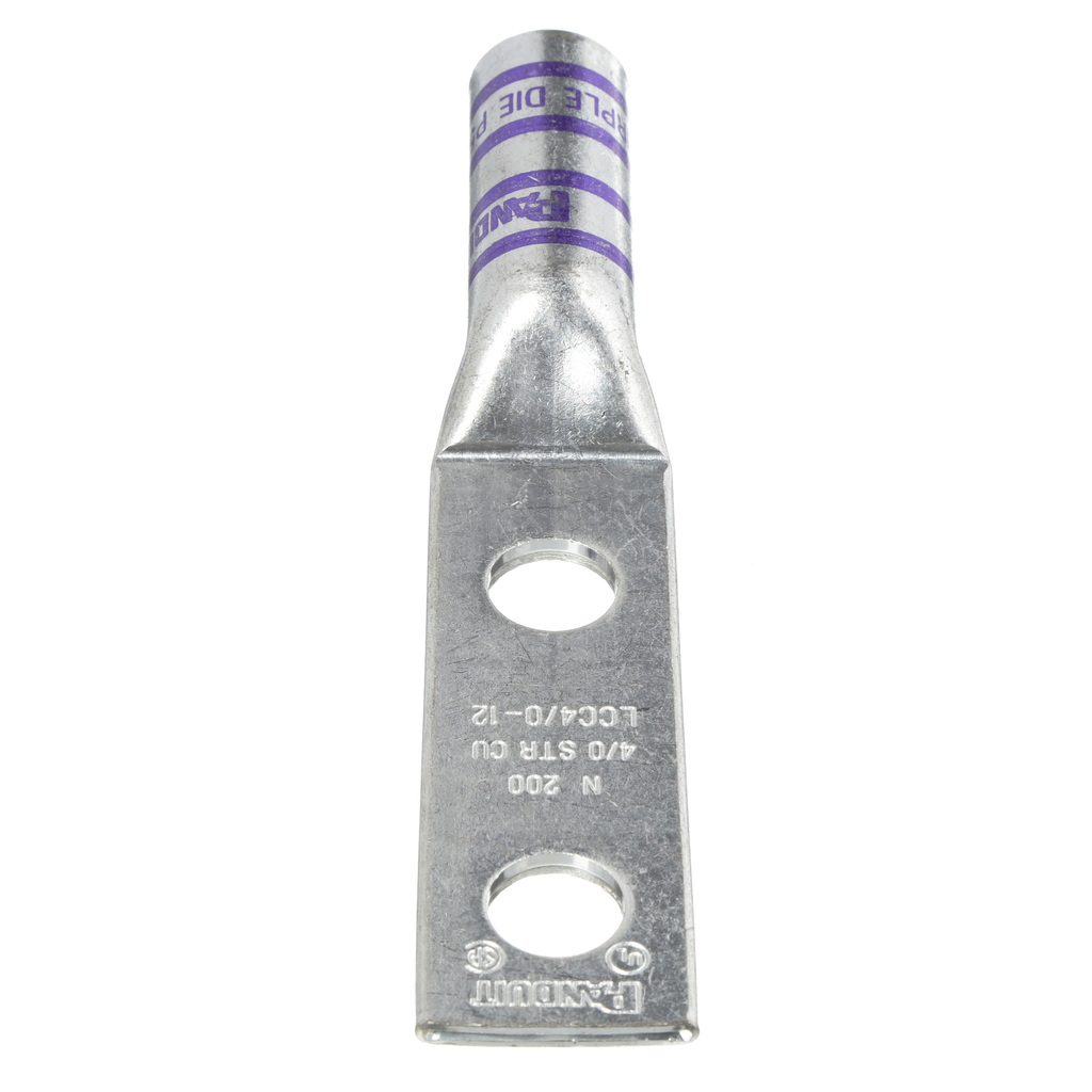 Mayer-DDS-Pan-Lug™ LCC4/0-12-X Comp. Lug, 4/0, Tin Plt Copper, Strt, Two 1/2" Stud, PK10-1