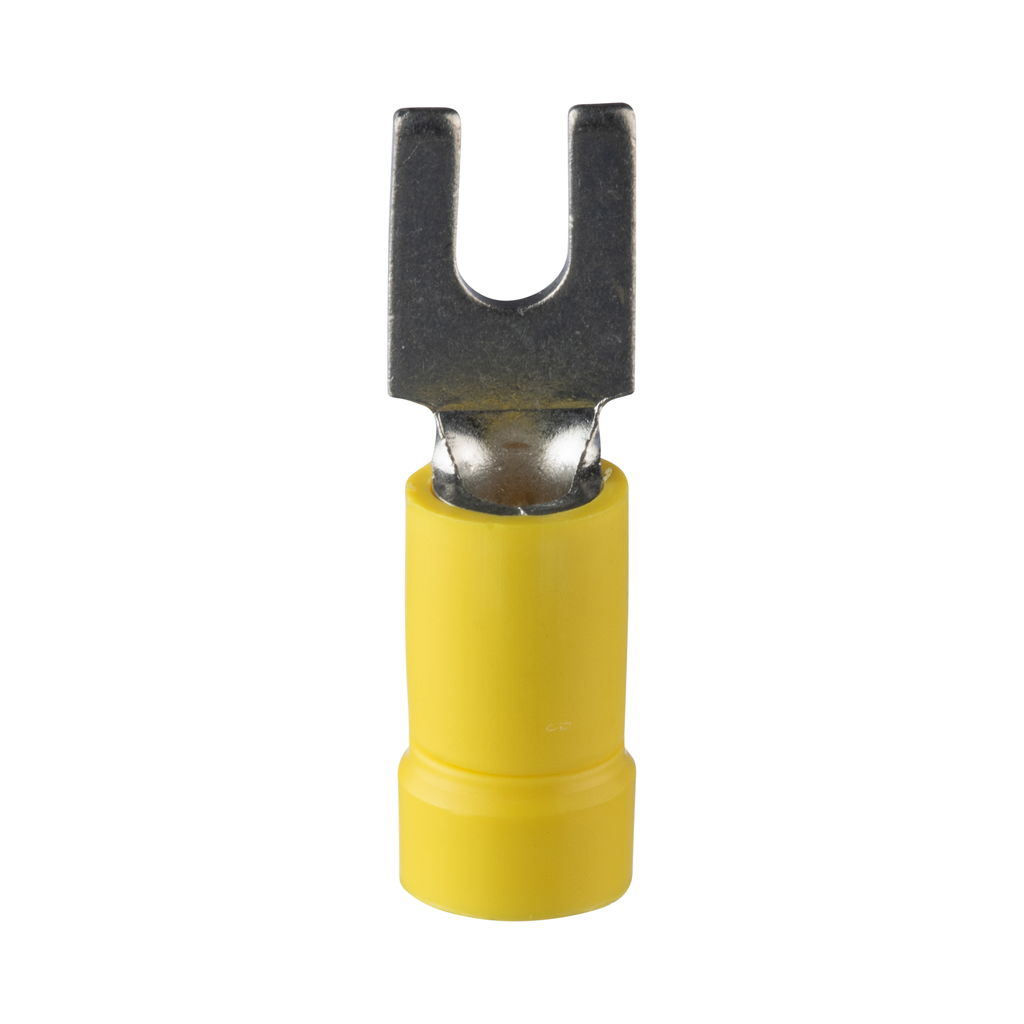 Product image for Panduit EV10-6FB-Q Loose Piece Forks, Yellow, Vinyl, 1/8" Stud, 12-10 AWG