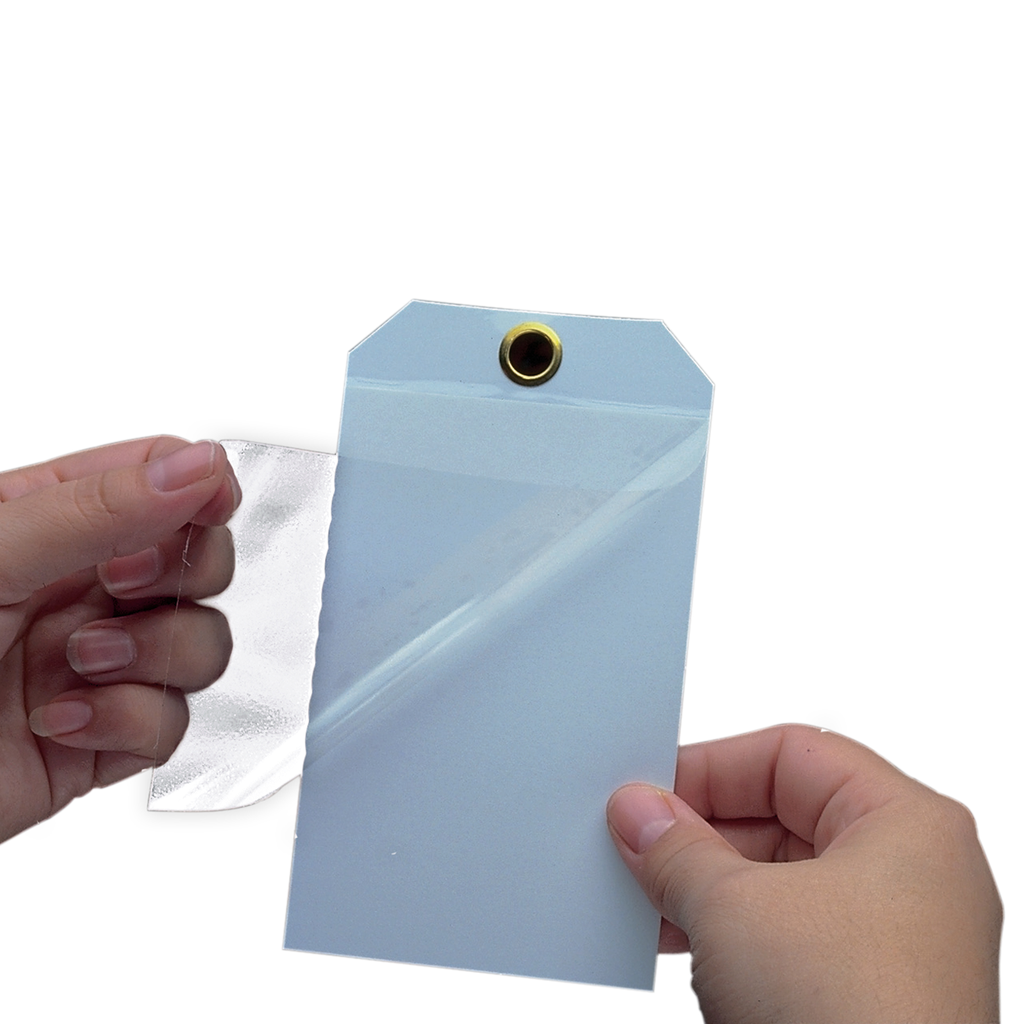 Product image for Panduit PST-1 Self-Laminating Tags, 3"x2" with ties, Blank (no legend), 10 tags/pk, WH