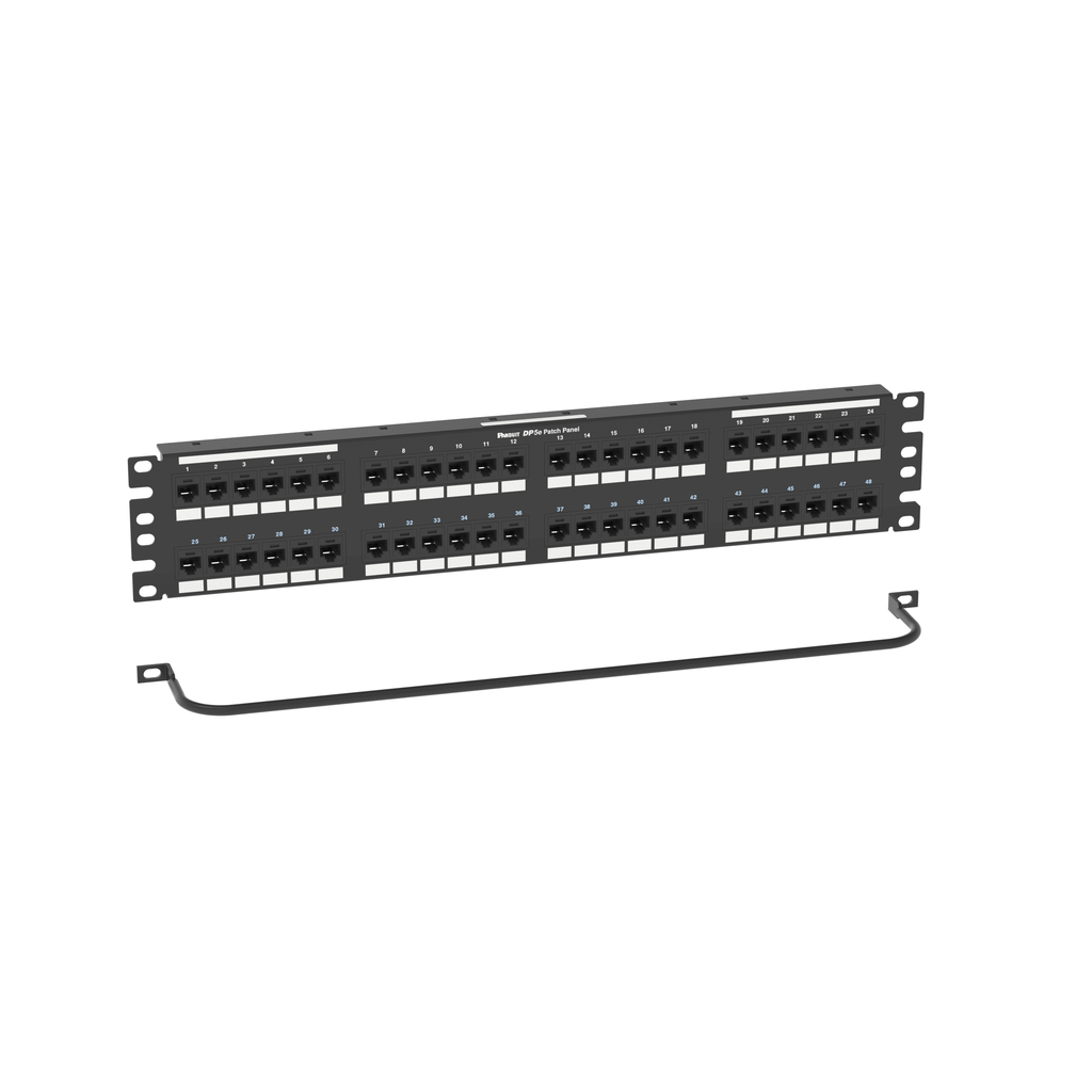 Product image for Panduit DPKR485E88TG Flat Cat 5e Punchdown Patch Panel Kit 48 Ports, 2RU, Black