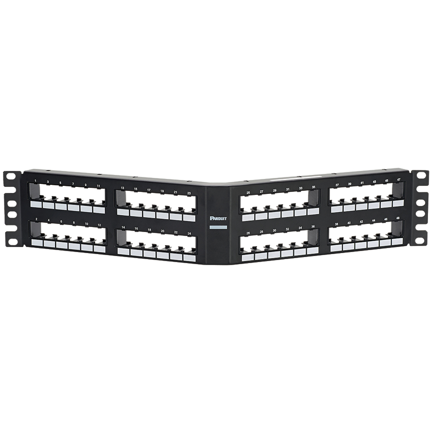 Panduit CPPA48FM6BL , Angled,Unshielded, Patch Panel, 48 Port, 2 RU, Black Product image for Panduit CPPA48FM6BL , Angled,Unshielded, Patch Panel, 48 Port, 2 RU, Black
