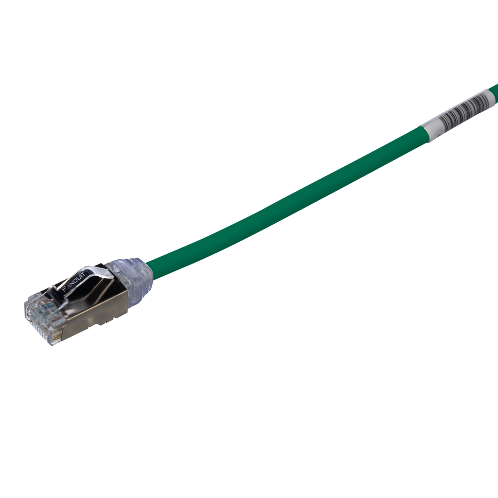 Product image for Panduit STP28X1MGR Cat 6A 28 AWG Shielded Patch Cord, 1 m, Green