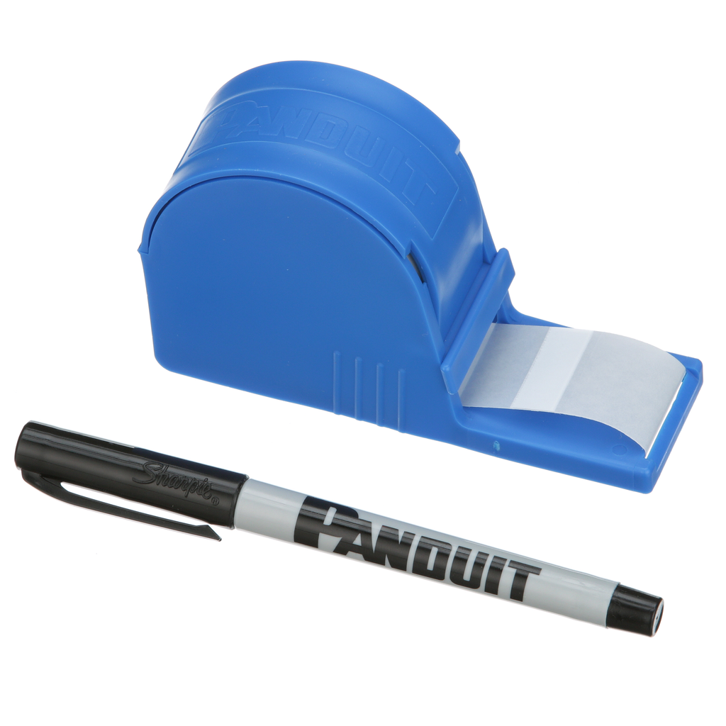 Product image for Panduit S100X125VARY 1.25 x 1 Inch White Vinyl Label Self Laminating Wire Marker Dispenser Kit