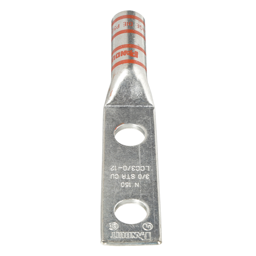 Mayer-DDS-Pan-Lug™ LCC3/0-12-X Comp. Lug, 3/0, Tin Plt Copper, Two 0.5" Stud, PK10-1