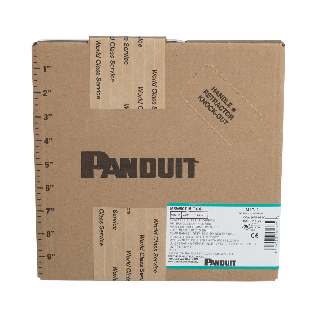 Panduit MSW50T15-CR4 Custom Strapping, 304 SS, .50" (12.7mm) Wd, 100ft (30.5m), .015" (.38mm) thk Product image for Panduit MSW50T15-CR4 Custom Strapping, 304 SS, .50" (12.7mm) Wd, 100ft (30.5m), .015" (.38mm) thk