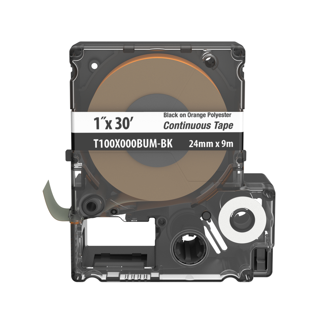 Product image for Panduit T100X000BUM-BK MP Cassette, Poly Continuous Tape, 1" W x 30' L, Blake on Orange
