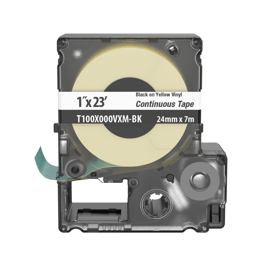 Product image for Panduit T100X000VXM-BK MP Printer Continuous Tape, Safety & ID, Vinyl, Black/Yellow, 1"W