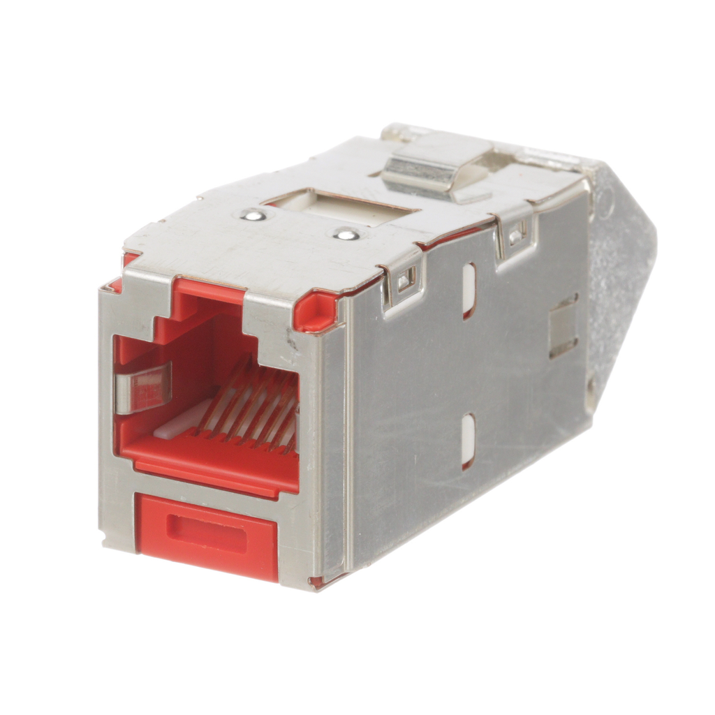 Product image for Panduit CJSUD688TGRDY STP RJ45 Cat 6 Up/Down TG Jack Module, Red