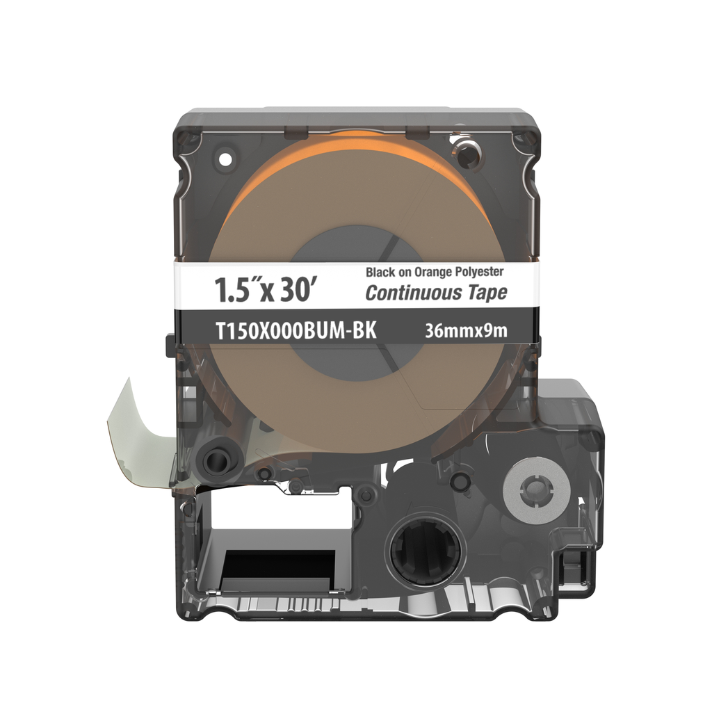 Product image for Panduit T150X000BUM-BK MP Cassette, Poly Cont Tape, 1.5" W x 30' L, BK on Orange