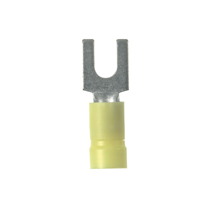 Product image for Panduit EV10-10FBK-Q Loose Piece Forks, Yellow, Vinyl, 1/5" Stud, 12-10 AWG