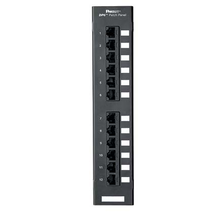 Product image for Panduit DP125E88TGY DP5e™ Flat Cat 5e Punchdown Patch Panel 12 Ports, 1RU, Black