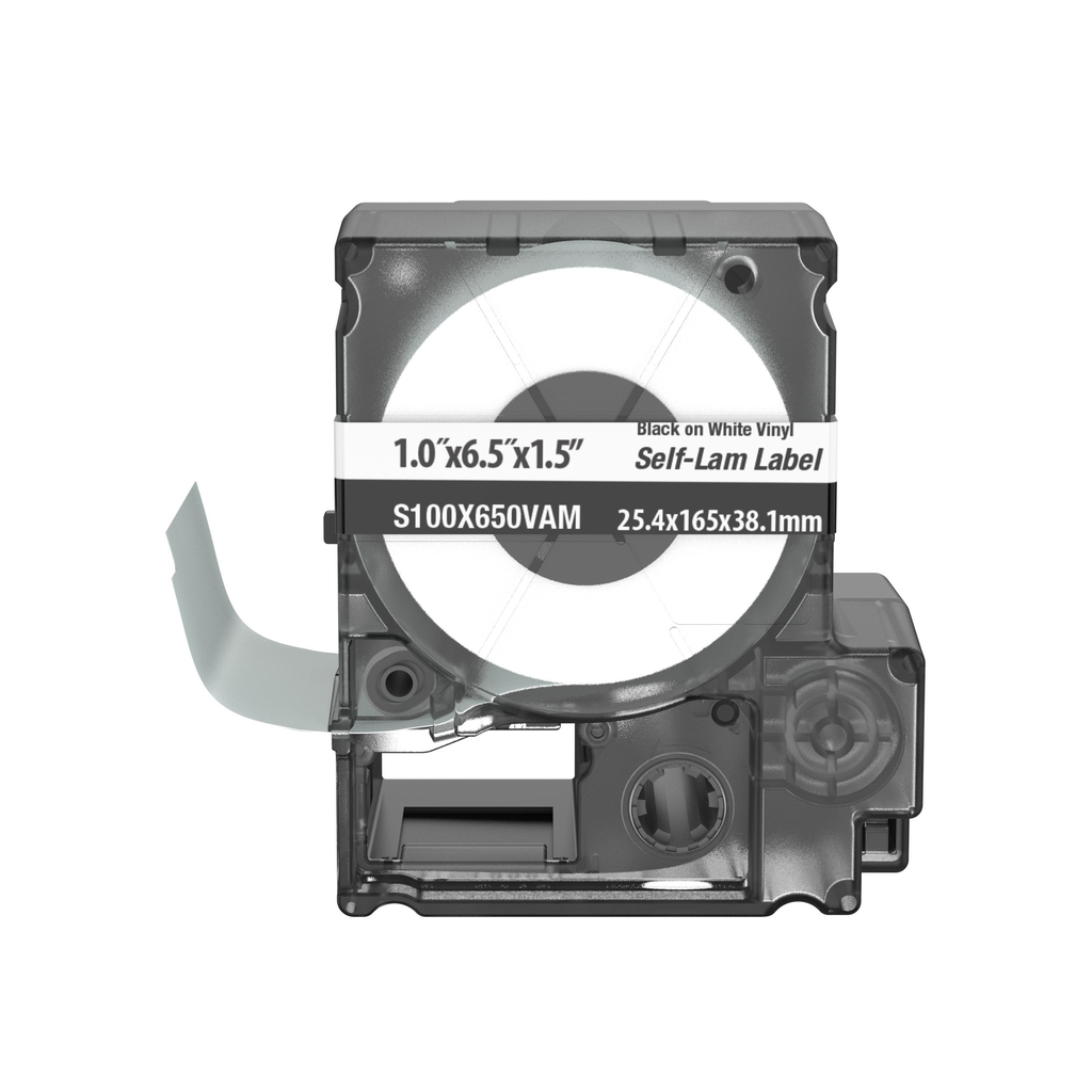Product image for Panduit S100X650VAM MP Printer Self-Laminated Label, Vinyl, White, 6.5"x1", 1.5"POH