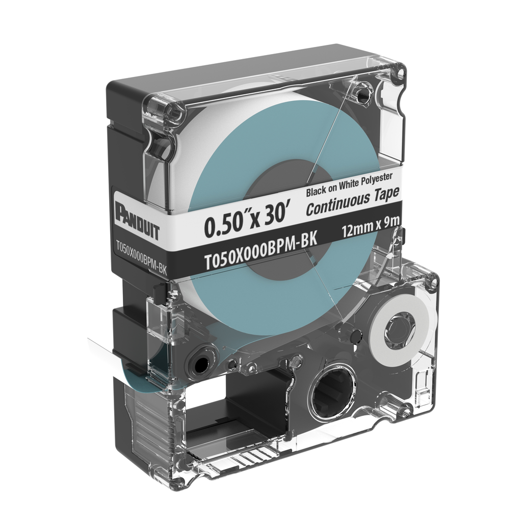 Product image for Panduit T050X000BPM-BK PXE Cassette, Continuous Tape, Polyester, .5" W x 30' L, Black/WH