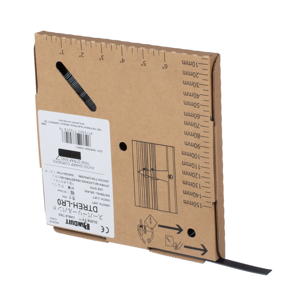 Panduit DTREH-LR0 Cable Tie Strapping, Acetal, 50'L (15.2m), Extra-Heavy, Black Product image for Panduit DTREH-LR0 Cable Tie Strapping, Acetal, 50'L (15.2m), Extra-Heavy, Black