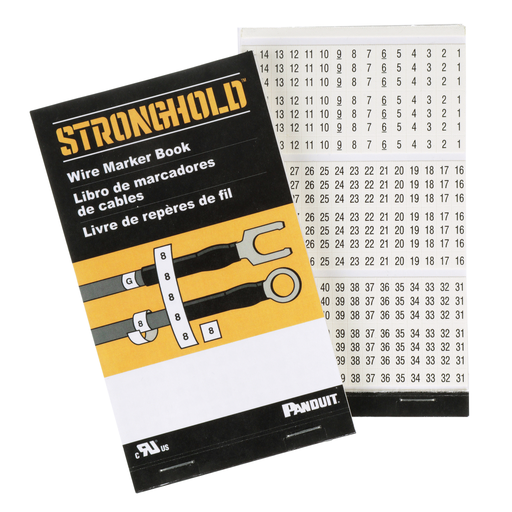 StrongHold™ PCMB-12 Pre-Printed Wire Marker Book, 12, Vinyl Cloth, White, Black