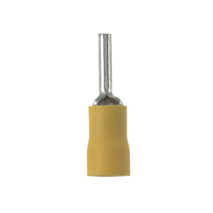 Product image for Panduit PV10-P55-LYY Pin Terminal, Yellow, Vinyl, 10-12 AWG, 14mm Pin L, PK50