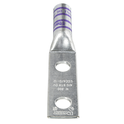 Mayer-DDS-Pan-Lug™ LCC4/0-12-X Comp. Lug, 4/0, Tin Plt Copper, Strt, Two 1/2" Stud, PK10-1