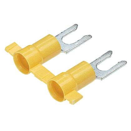 Reel Smart™ PV10-8LFB-2K Fork Terminal, Yellow, Vinyl, 10-12 AWG, #8 Stud