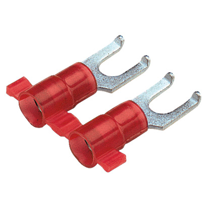 Reel Smart™ PN18-6FF-3K Flange Fork Terminal, Red, Nylon, 18-22 AWG, #6 Stud