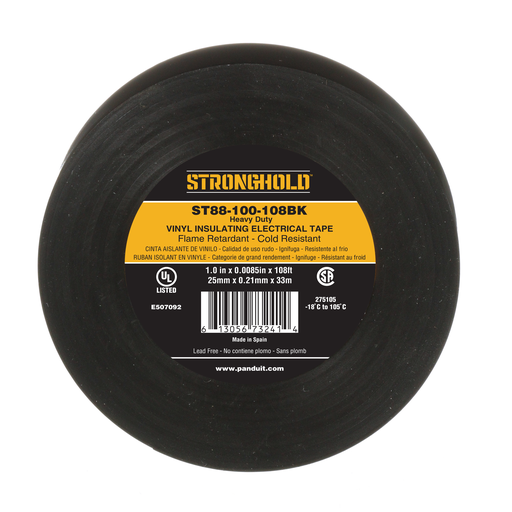 Product image for Panduit ST88-100-108BK Electrical Tape, Black, PVC, Heavy Duty, 1", 0.0085"