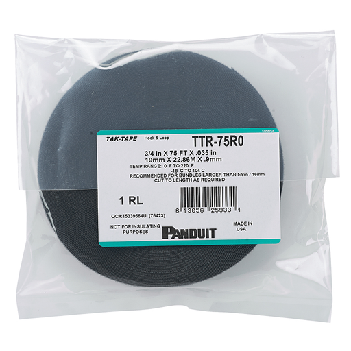 Panduit TTR-75R0 Hook and Loop Cable Roll, Black Product image for Panduit TTR-75R0 Hook and Loop Cable Roll, Black