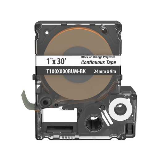 Product image for Panduit T100X000BUM-BK MP Cassette, Poly Continuous Tape, 1" W x 30' L, Blake on Orange