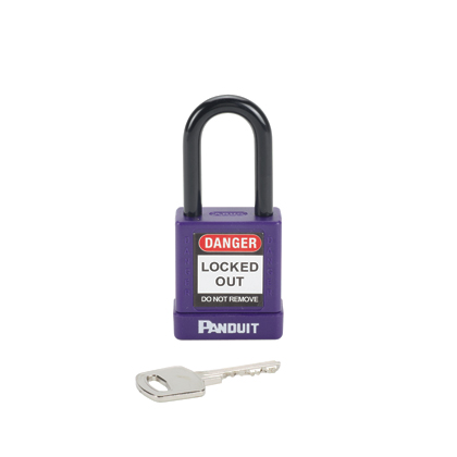 Product image for Panduit PSL-8PU Short Shackle Padlock, Purple, 1.58", PK1