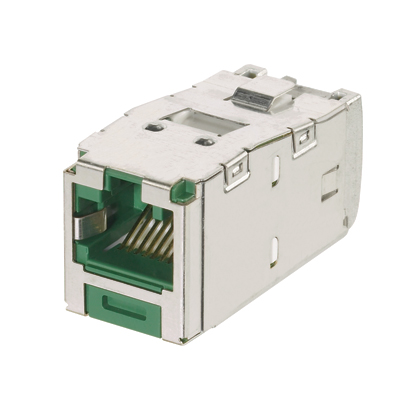 Product image for Panduit CJSK6X88TGGR STP RJ45 Cat 6A Keyed TG Jack Module, Green