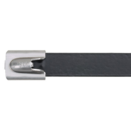 Pan-Steel® MLTFC2H-LP316 Cable Tie, PET Coated SS 316, Black, Heavy, 2" Dia.