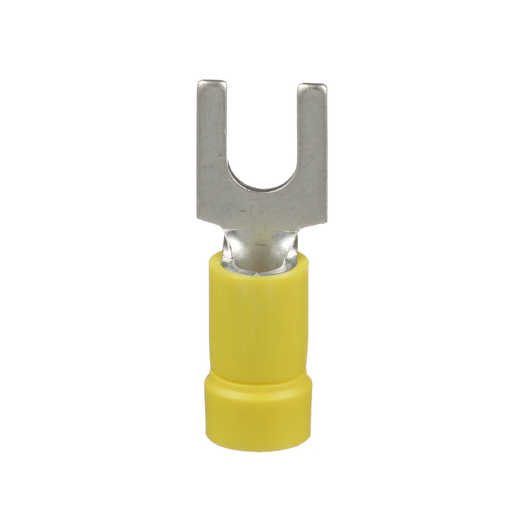 Mayer-DDS-Pan-Term® PV10-10F-D Fork Terminal, Yellow, Vinyl, 10-14 AWG, #10 Stud, PK500-1
