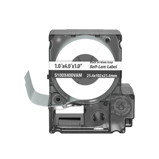 Product image for Panduit S100X400VAM MP Printer Self-Laminated Label, Vinyl, White, 4"x1", 1"POH