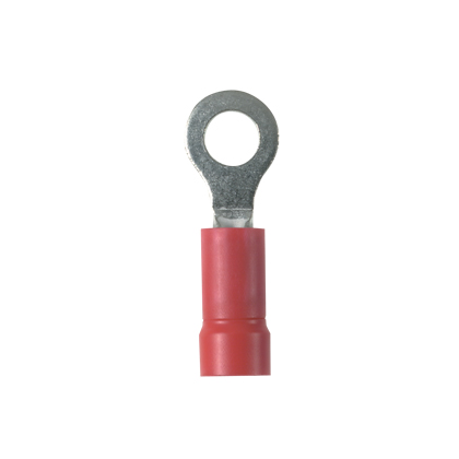 Product image for Panduit EV18-10RBK-Q Ring Terminal, Red, Vinyl, 1/5" Stud, 22-18 AWG, PK25