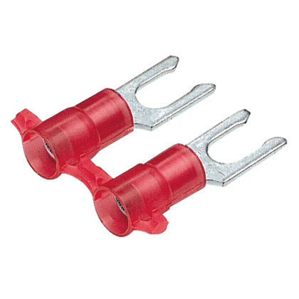 Reel Smart™ PN18-6LF-3K Lock Fork Terminal, Red, Nylon, 18-22 AWG, #6 Stud