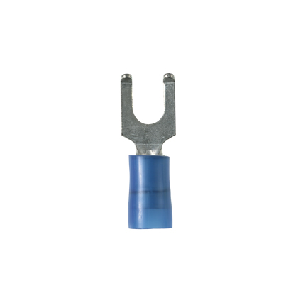 Mayer-DDS-Pan-Term® PN14-8FF-M Fork Terminal, Blue, Nylon, 14-18 AWG, #8 Stud, PK1000-1