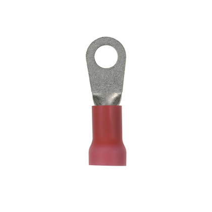 Product image for Panduit PV8-14RX-TY Ring Terminal, Expanded, Red, Vinyl, 8 AWG, 1/4" Stud