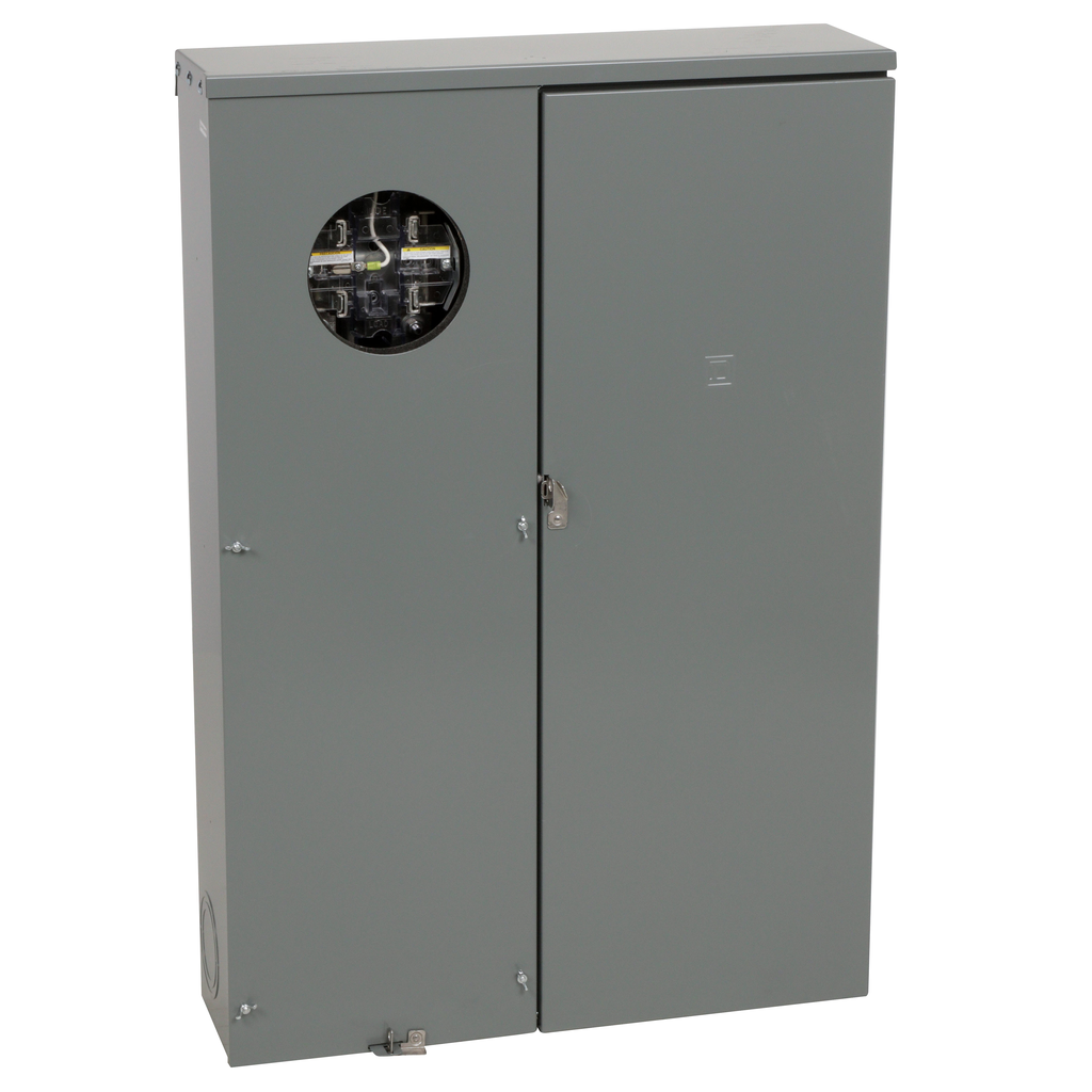 QU816D400SL – Meter mains, QO, CSED, ringless socket, 400A, surface mount, maximum 8 spaces, 16 circuits, Class 320 with lever bypass