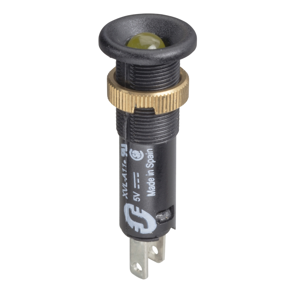 Mayer-DDS-LED pilot light with black bezel, Harmony XVL, yellow, 8mm, IP40, protruding LED, faston connectors, 12V-1